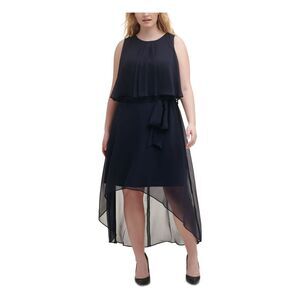 JESSICA HOWARD Womens Navy Lined Sleeveless Midi Evening Hi-Lo Dress Plus 20W